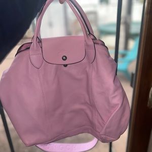 PINK Longchamp Le Pilage Mid Satchel w/ Strap